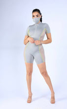 Load image into Gallery viewer, Ruched Mesh Contrast Romper
