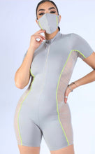 Load image into Gallery viewer, Ruched Mesh Contrast Romper
